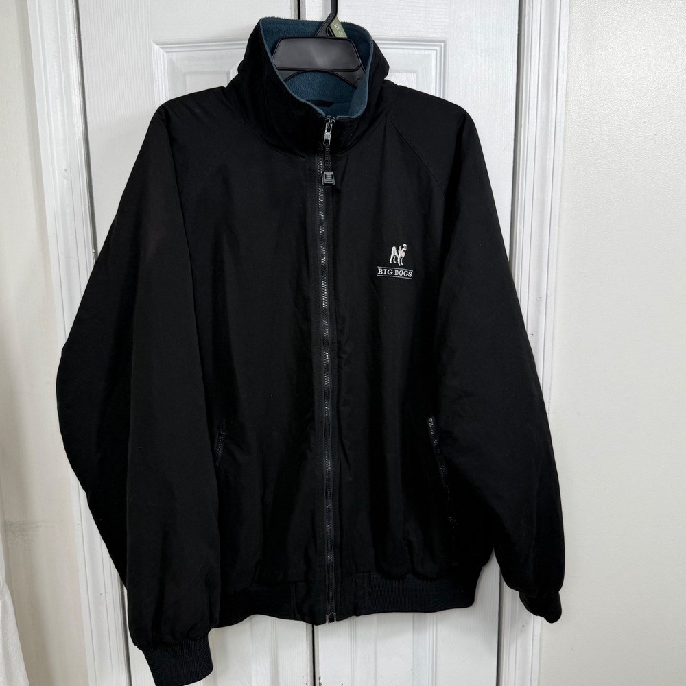 Big Dogs Bomber Jacket XL Black Vintage Gorpcore Fleece Lined Full Zip Coat